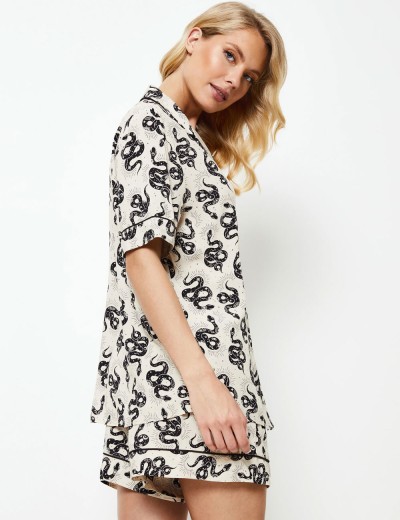 Вискозная пижама с шортами Aruelle DAKARA, Цвет: экрю/черный, Размеры: S, изображение 2