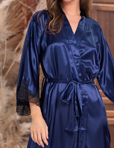 Халат шёлковый длинный Mia-Amore ISABELLA 3189 синий с черным, Цвет: синий с черным, Размеры: L/XL, изображение 3