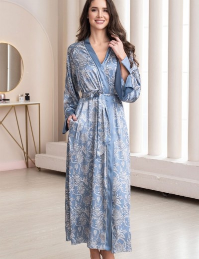 Длинный шелковый халат Mia-Amore REBECCA 5169 голубой жемчуг, Цвет: голубой жемчуг, Размеры: 4XL/5XL, изображение 4