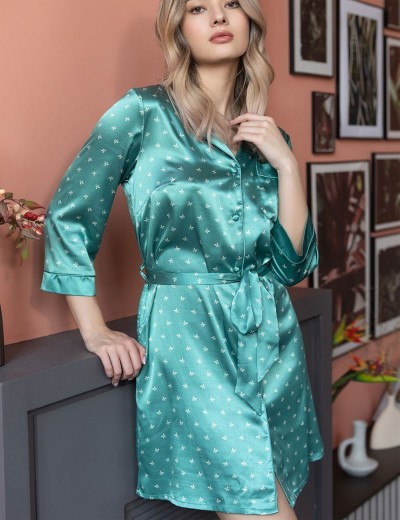 Атласный халат-рубашка Mia-Mella CLEVER 8947 ментол, Цвет: ментол, Размеры: M, изображение 4