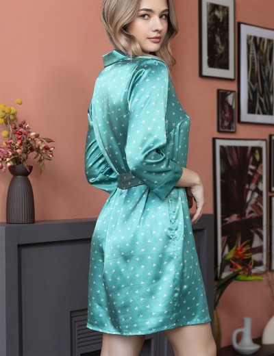 Атласный халат-рубашка Mia-Mella CLEVER 8947 ментол, Цвет: ментол, Размеры: M, изображение 2