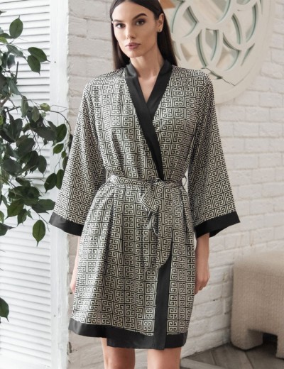 Халат женский шёлковый Mia-Amore JADORE 4083, Цвет: черный, Размеры: S/M, изображение 4