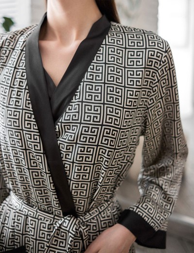 Длинный шёлковый халат Mia-Amore JADORE 4089, Цвет: черный, Размеры: 4XL/5XL, изображение 3