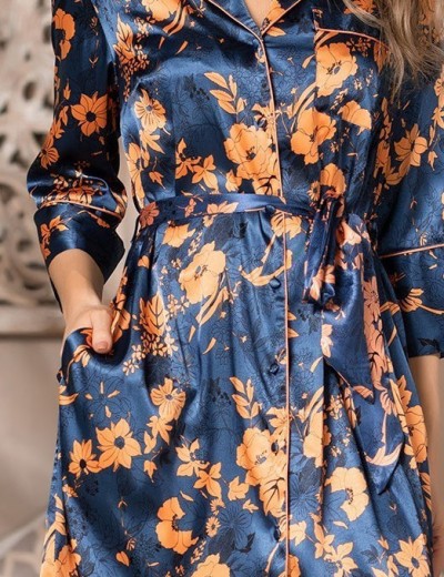 Шелковая домашняя рубашка-халат Mia-Amore QIARA 3827, Цвет: синий, Размеры: M, изображение 4