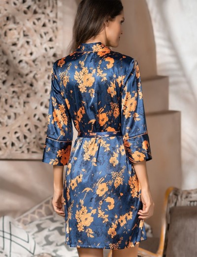 Шелковая домашняя рубашка-халат Mia-Amore QIARA 3827, Цвет: синий, Размеры: M, изображение 2