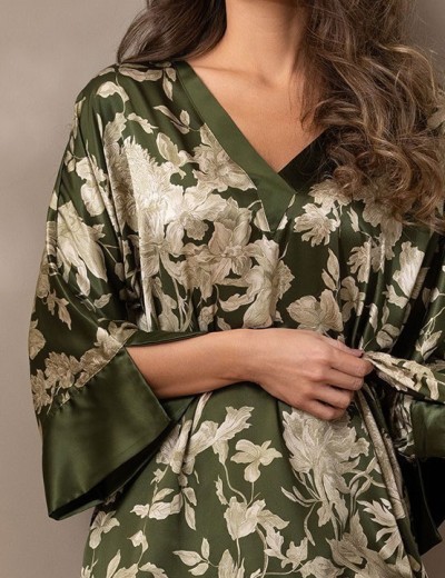Шелковая туника с цветами Mia-Amore VITTORIA 5154 темный хаки, Цвет: темный хаки, Размеры: 4XL/5XL, изображение 4