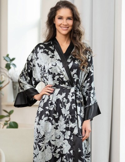 Шелковый халат кимоно Mia-Amore VITTORIA 5159 черный, Цвет: черный, Размеры: 2XL/3XL, изображение 3