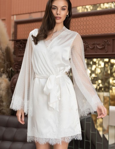 Шелковый халат с кружевом Mia-Amore WINDSOR 3883 белый, Цвет: белый, Размеры: S/M, изображение 3