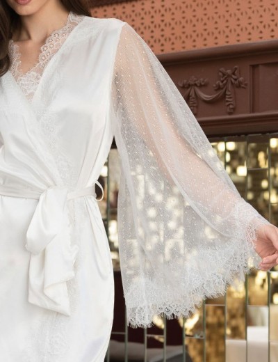 Шелковый халат с кружевом Mia-Amore WINDSOR 3883 белый, Цвет: белый, Размеры: S/M, изображение 5