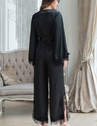 Пижама шелковая с кружевом Mia-Amore WINDSOR 3886 черный, Цвет: черный, Размеры: XL, изображение 4