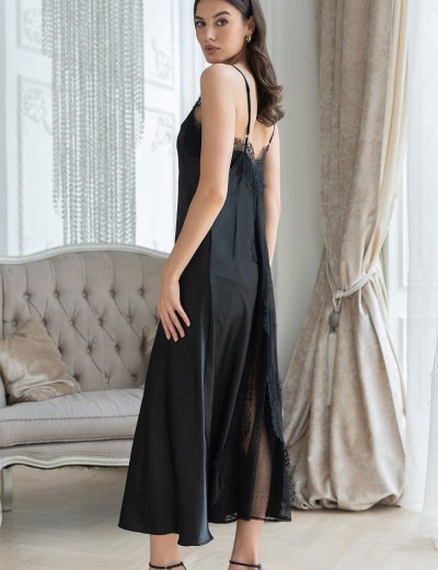 Длинная шелковая сорочка Mia-Amore WINDSOR 3888 черный, Цвет: черный, Размеры: S, изображение 2