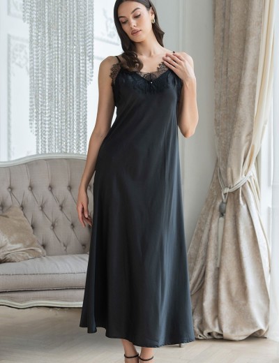 Длинная шелковая сорочка Mia-Amore WINDSOR 3888 черный, Цвет: черный, Размеры: S, изображение 3