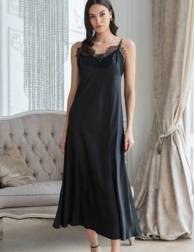 Длинная шелковая сорочка Mia-Amore WINDSOR 3888 черный, Цвет: черный, Размеры: S, изображение 4