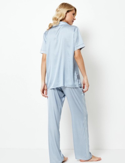 Атласная пижама с брюками Aruelle ESSY, Цвет: голубой, Размеры: S, изображение 3