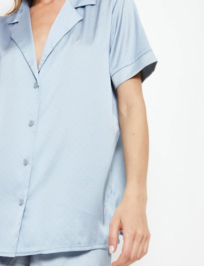 Атласная пижама с шортами Aruelle ESSY, Цвет: голубой, Размеры: S, изображение 3