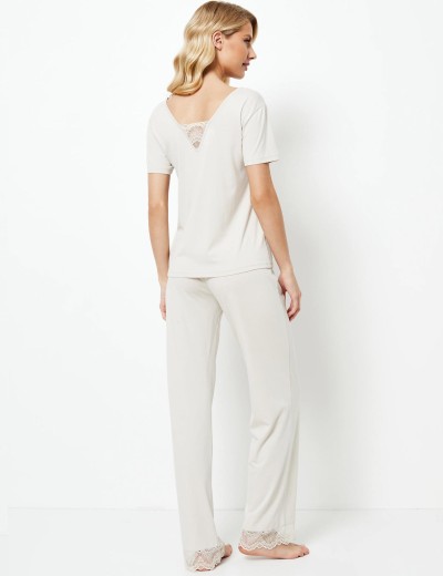Трикотажная пижама с брюками Aruelle EVELYN, Цвет: светло-бежевый, Размеры: M, изображение 2