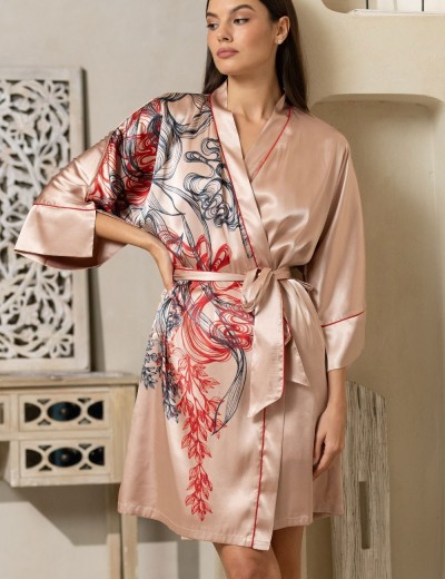 Короткий атласный халат Mia-Amore MUSE 7393, Цвет: пудровый, Размеры: 2XL/3XL, изображение 3