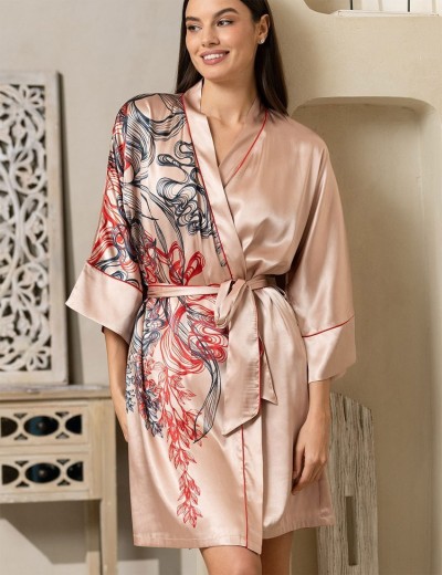 Короткий атласный халат Mia-Amore MUSE 7393, Цвет: пудровый, Размеры: 2XL/3XL, изображение 4