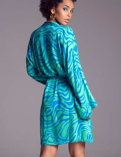 Короткий халат с принтом Mia-Amore SEVILLE 5063 зеленый/голубой, Цвет: зеленый/голубой, Размеры: S/M, изображение 2