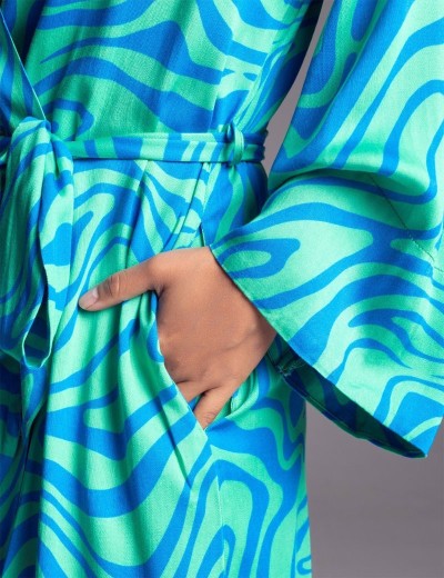 Короткий халат с принтом Mia-Amore SEVILLE 5063 зеленый/голубой, Цвет: зеленый/голубой, Размеры: S/M, изображение 3