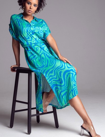 Удлинённая рубашка-халат Mia-Amore SEVILLE 5067 зеленый/голубой, Цвет: зеленый/голубой, Размеры: 3XL, изображение 3