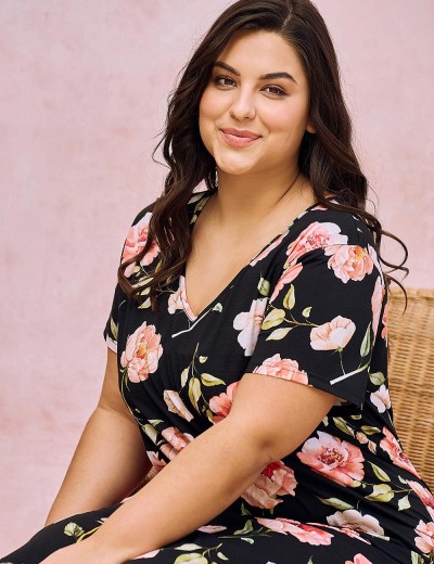 Сорочка с цветочным принтом Taro 3134/3160 PEONY, Цвет: черный, Размеры: 3XL, изображение 4