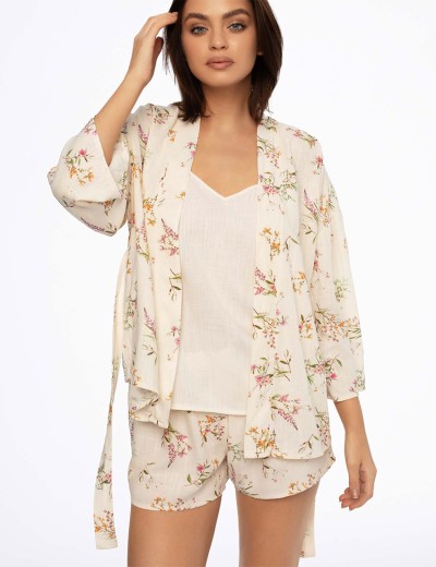 Мини-халат из вискозы и льна Esotiq DARBY 41225, Цвет: экрю, Размеры: L/XL, изображение 4