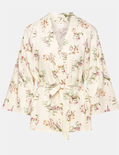 Мини-халат из вискозы и льна Esotiq DARBY 41225, Цвет: экрю, Размеры: L/XL, изображение 3