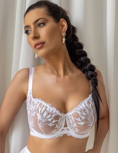 Кружевной бюстгальтер балконет Kris Line CRYSTAL half cup soft белый, Цвет: белый, Размеры: 60GG, изображение 3