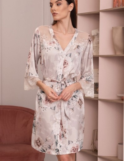 Шелковый халат на пуговицах Mia-Amore CLARISS 4167, Цвет: айвори, Размеры: 3XL, изображение 3