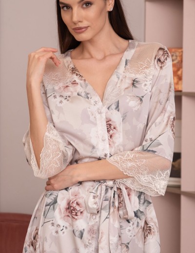 Шелковый халат на пуговицах Mia-Amore CLARISS 4167, Цвет: айвори, Размеры: 3XL, изображение 4