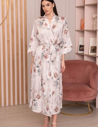 Шелковый длинный халат кимоно Mia-Amore CLARISS 4169, Цвет: айвори, Размеры: 4XL/5XL, изображение 3