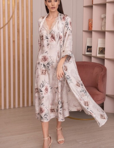 Шелковый длинный халат кимоно Mia-Amore CLARISS 4169, Цвет: айвори, Размеры: 4XL/5XL, изображение 4