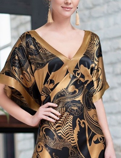 Шёлковая длинная сорочка Mia-Amore ANTIKA 3478, Цвет: черный/медный, Размеры: L, изображение 4