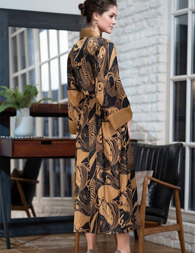 Домашний шёлковый халат Mia-Amore ANTIKA 3479, Цвет: черный/медный, Размеры: 4XL/5XL, изображение 2