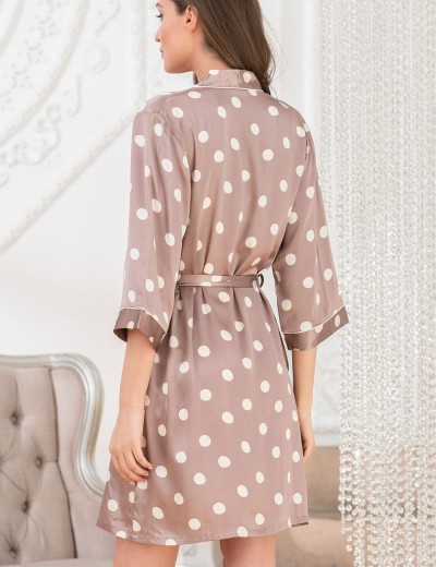 Атласный халат в горох Mia-Mella JULIA PRINT 7073 кофейный, Цвет: кофейный горошек, Размеры: XS, изображение 2