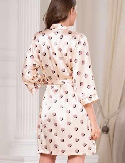 Атласный халат в горох Mia-Mella JULIA PRINT 7073 ванильный, Цвет: ванильный горошек, Размеры: 2XL/3XL, изображение 2