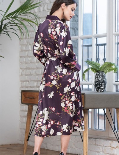 Длинный шелковый халат Mia-Amore MAGNOLIA 3529, Цвет: бордовый, Размеры: L/XL, изображение 2