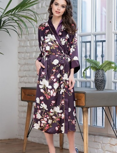 Длинный шелковый халат Mia-Amore MAGNOLIA 3529, Цвет: бордовый, Размеры: L/XL, изображение 3