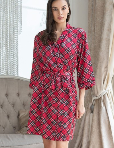 Атласный халат в клетку Mia-Mella CHESTER 7373, Цвет: красный, Размеры: XS, изображение 3