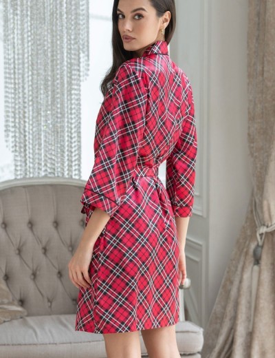 Атласный халат в клетку Mia-Mella CHESTER 7373, Цвет: красный, Размеры: XS, изображение 2