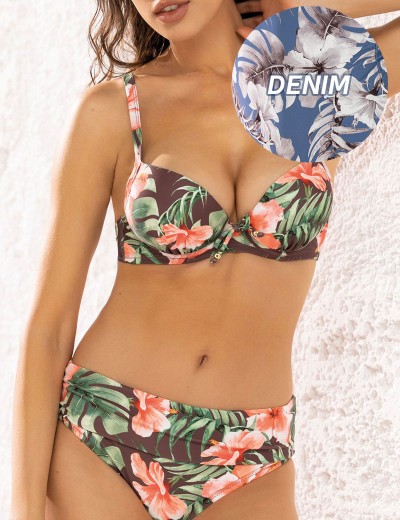 Голубой купальник с высокими плавками Sielei JUNGLE BLOOM JU87 denim, Цвет: denim (голубой), Размеры: 95C, изображение 3