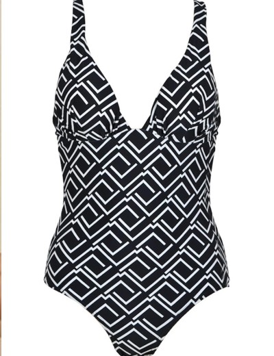 Черно-белый закрытый купальник Naturana 73412, Цвет: черный набивной, Размеры: 75B, изображение 2