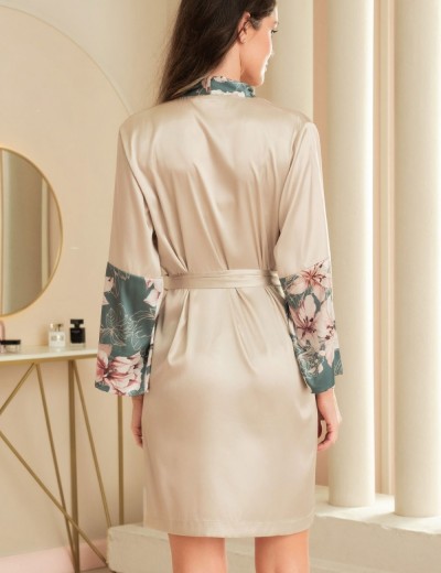 Короткий халат из шёлка Mia-Amore MARYROSE 4183, Цвет: белое золото, Размеры: L/XL, изображение 2