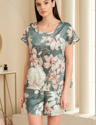 Шелковая пижама с цветами Mia-Amore MARYROSE 4184, Цвет: тимьян, Размеры: L, изображение 4