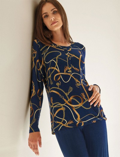 Пижама из принтованной вискозы Lormar BELT 651781lu cobalto, Цвет: cobalto (синий), Размеры: 3XL, изображение 2