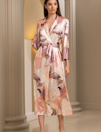 Длинный шёлковый халат Mia-Amore PEONY 4059, Цвет: мультицвет, Размеры: L/XL, изображение 3