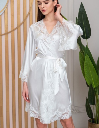 Шелковый запашной халат Mia-Amore ADELINA 4173 белый, Цвет: белый, Размеры: L/XL, изображение 3