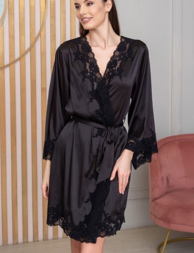 Шелковый запашной халат Mia-Amore ADELINA 4173 черный, Цвет: черный, Размеры: L/XL, изображение 3