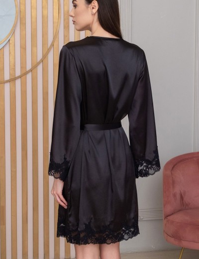 Шелковый запашной халат Mia-Amore ADELINA 4173 черный, Цвет: черный, Размеры: L/XL, изображение 2